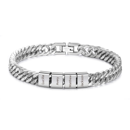 Personalised Men's Bracelet for Dad –  Engraved 2-6 Names, Cuban Link Bracelet Gift with Card and Box | Jessemade