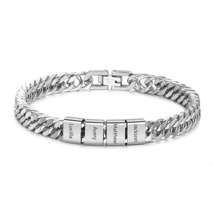 Custom Engraved 2-6 Names Cuban Link Mens Bracelet - Personalised Father's Day Gift for Dad/Grandad | Jessemade