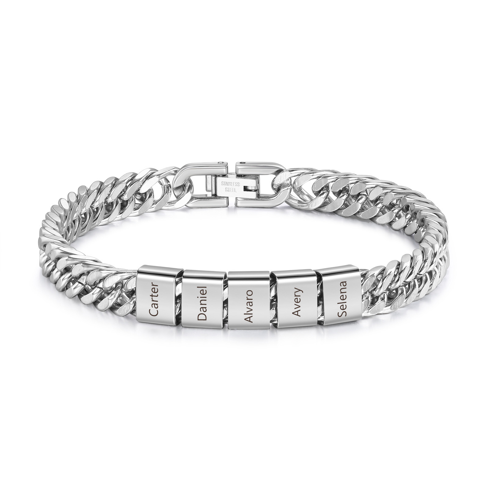 Personalised Men's Bracelet for Dad –  Engraved 2-6 Names, Cuban Link Bracelet Gift with Card and Box | Jessemade
