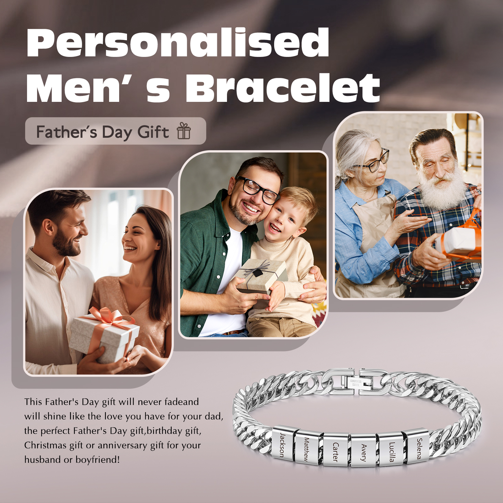 6 Names Personalised Men’s Bracelet – Bold, Durable, and Made Just for Him | Jessemade