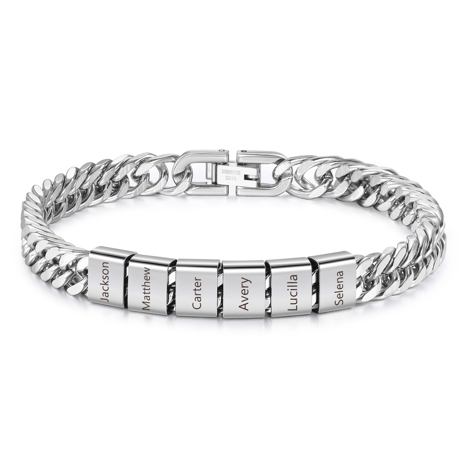 Personalised Men's Bracelet for Dad –  Engraved 2-6 Names, Cuban Link Bracelet Gift with Card and Box | Jessemade