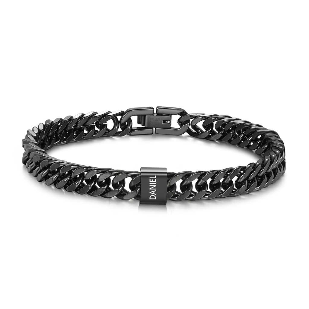 Personalised Men's Bracelet for Dad –  Engraved 2-6 Names, Cuban Link Bracelet Gift with Card and Box | Jessemade