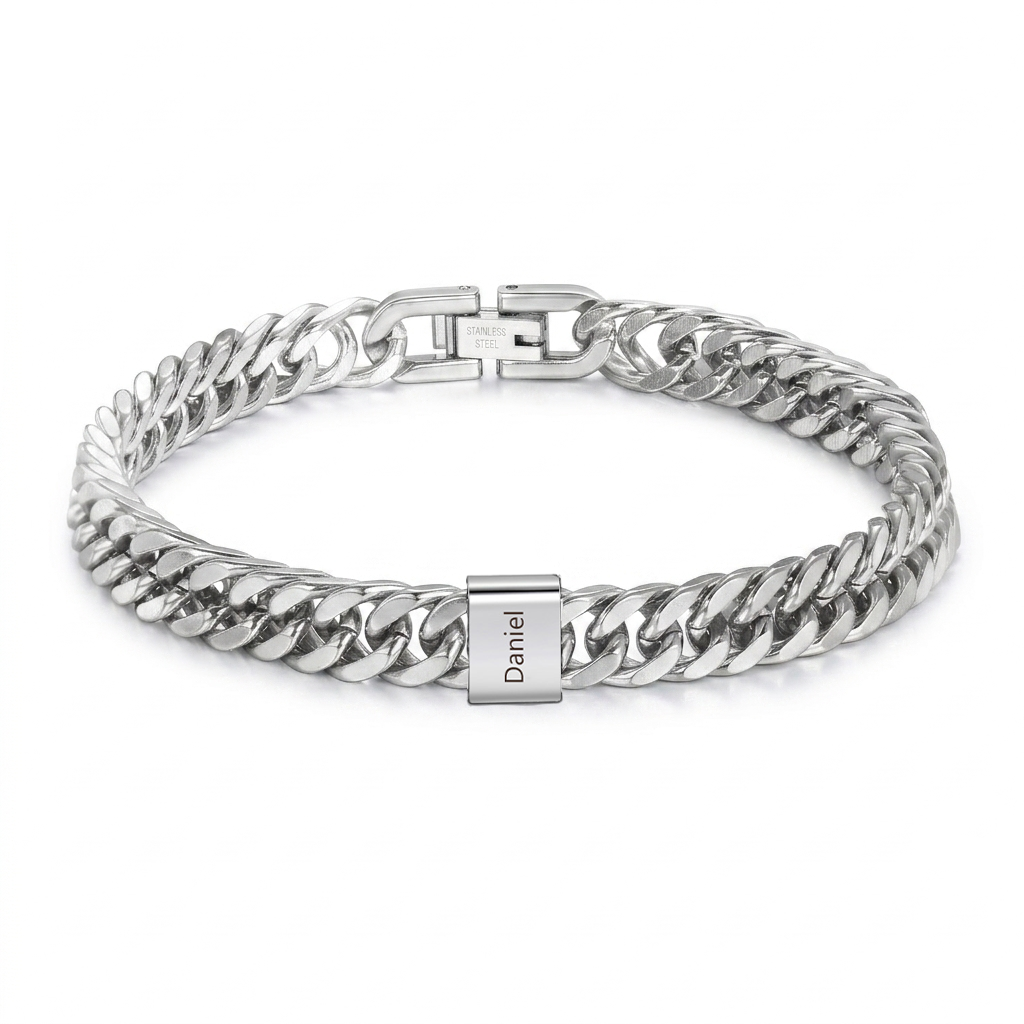 Personalised Men's Bracelet for Dad –  Engraved 2-6 Names, Cuban Link Bracelet Gift with Card and Box | Jessemade
