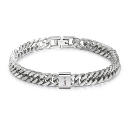 Personalised Men's Bracelet for Dad –  Engraved 2-6 Names, Cuban Link Bracelet Gift with Card and Box | Jessemade
