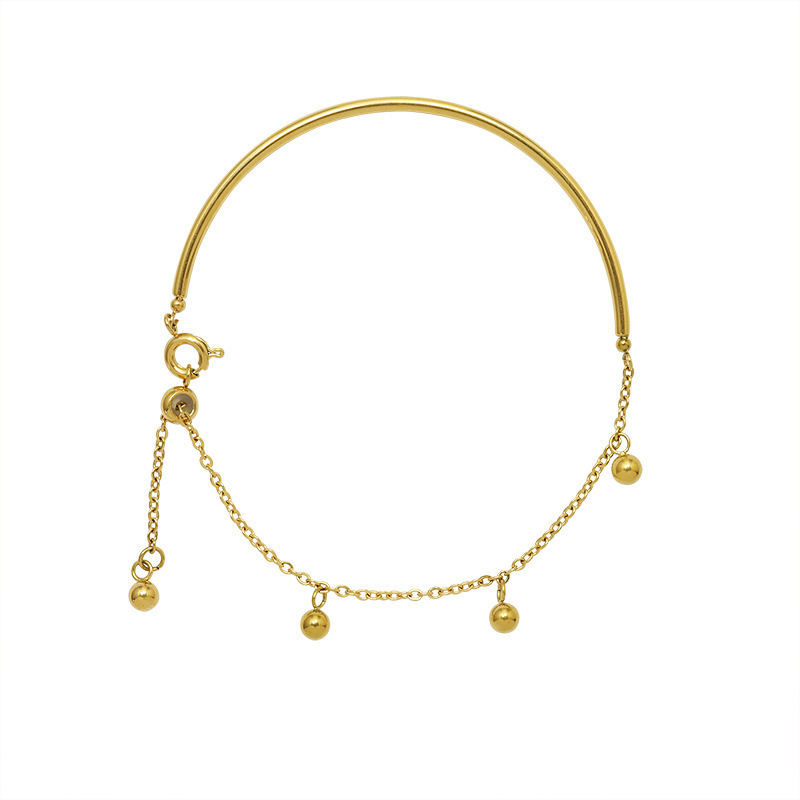 Gold Bangle Bracelet with Dangling Beads – Minimalist Adjustable Chain Bracelet for Women | Jessemade