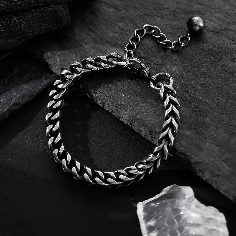Mens Oxidised Chain Bracelet – Vintage Style Woven Cuban Link Bracelet for Him | Jessemade
