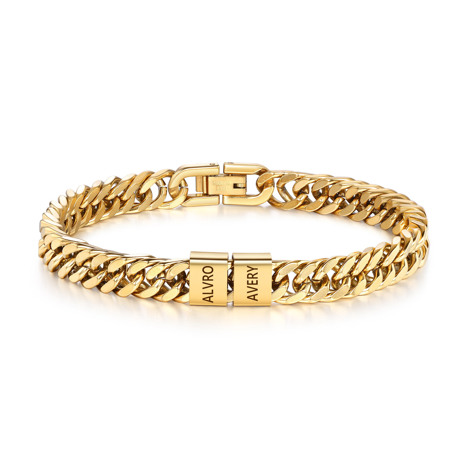 Personalised Men's Bracelet for Dad –  Engraved 2-6 Names, Cuban Link Bracelet Gift with Card and Box | Jessemade