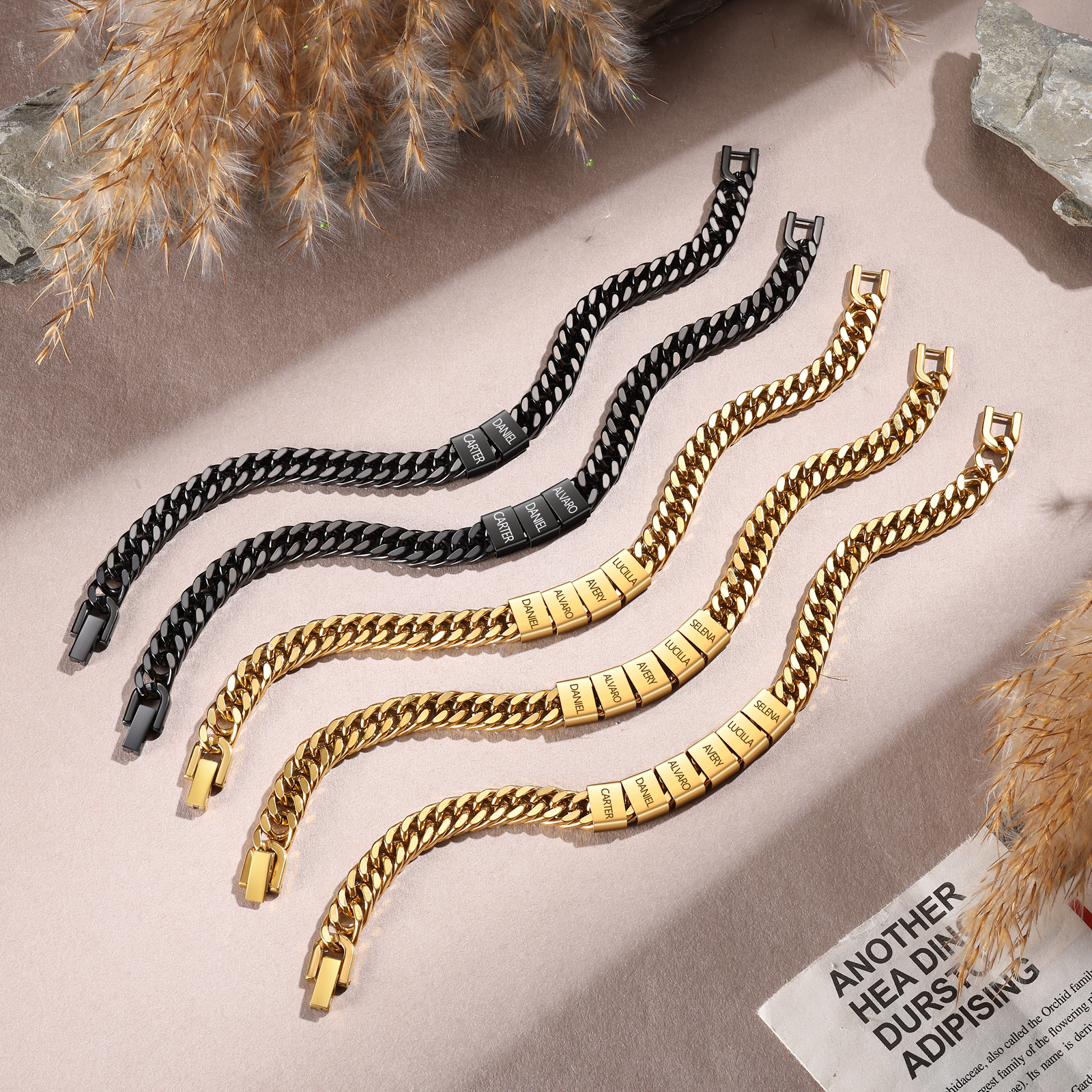 Personalised Men's Bracelet for Dad –  Engraved 2-6 Names, Cuban Link Bracelet Gift with Card and Box | Jessemade