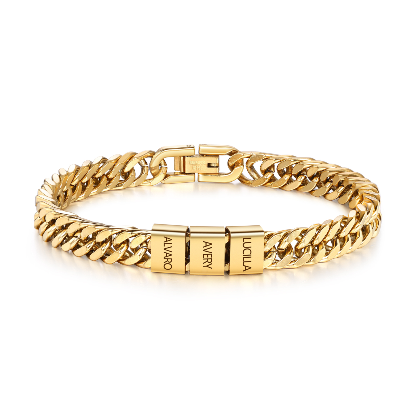 Personalised Men's Bracelet for Dad –  Engraved 2-6 Names, Cuban Link Bracelet Gift with Card and Box | Jessemade