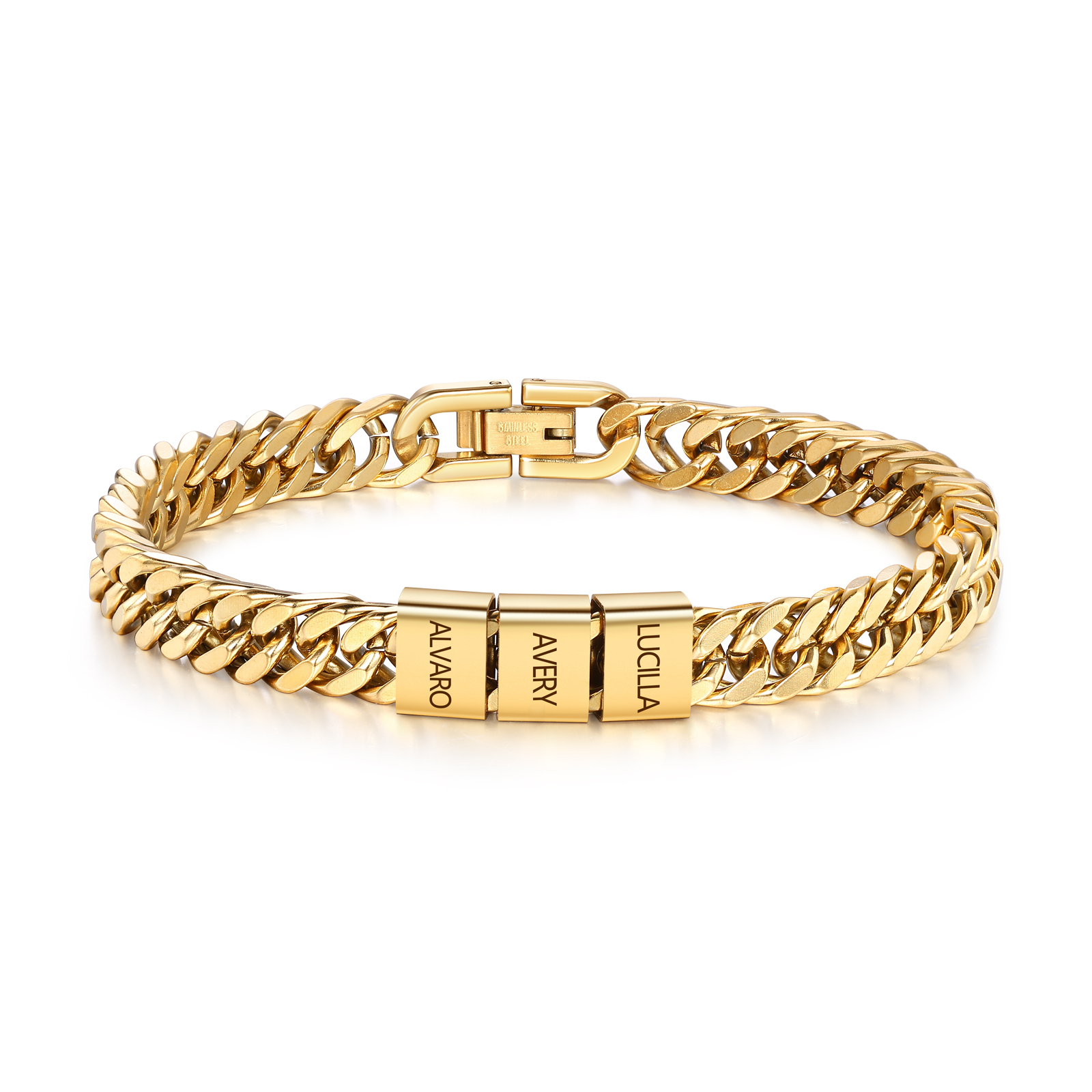 Personalised Men's Bracelet for Dad –  Engraved 2-6 Names, Cuban Link Bracelet Gift with Card and Box | Jessemade