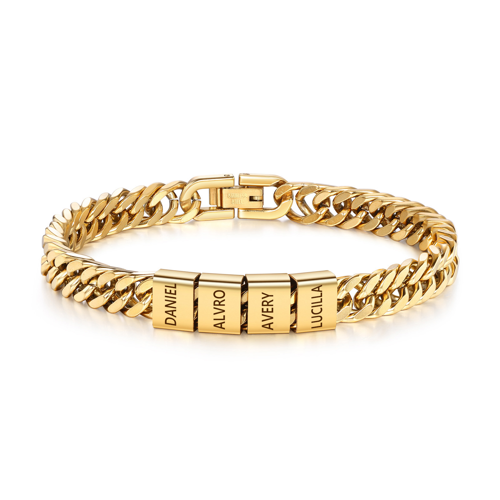 Personalised Men's Bracelet for Dad –  Engraved 2-6 Names, Cuban Link Bracelet Gift with Card and Box | Jessemade