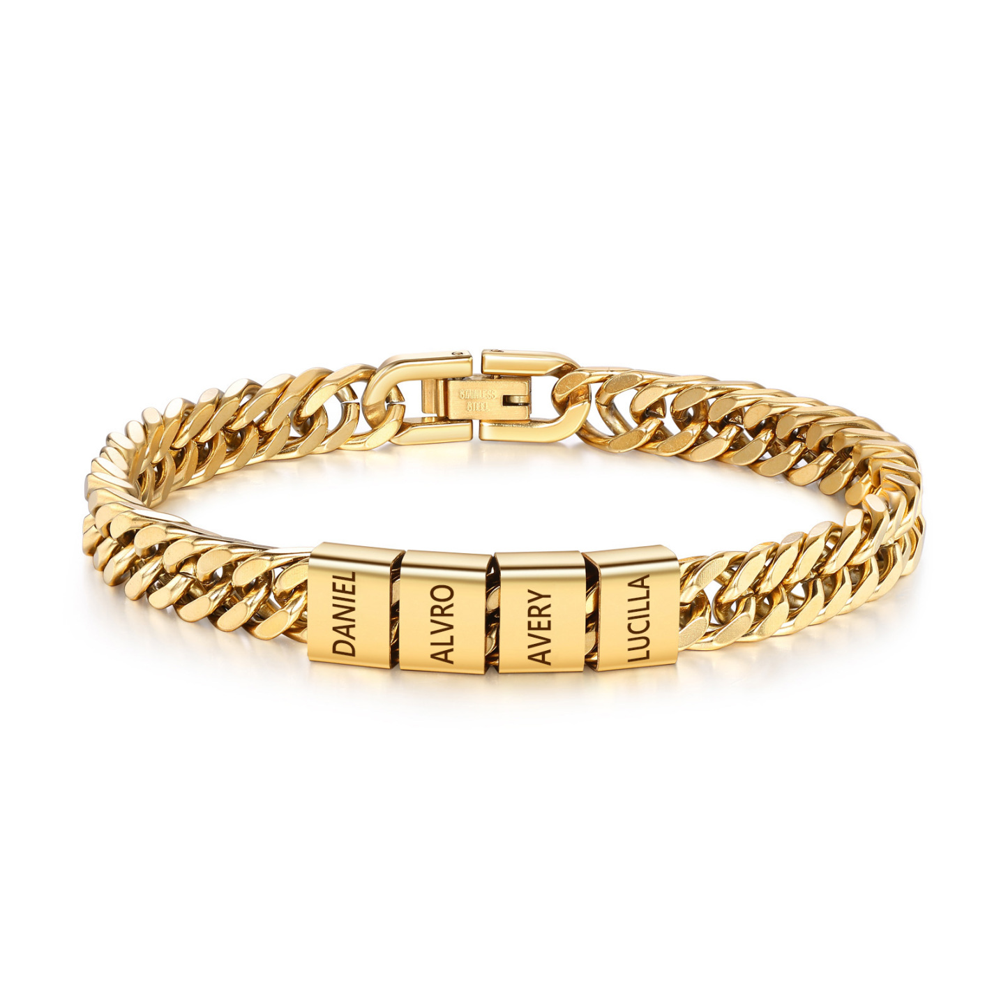 Personalised Men's Bracelet for Dad –  Engraved 2-6 Names, Cuban Link Bracelet Gift with Card and Box | Jessemade