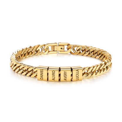 Personalised Men's Bracelet for Dad –  Engraved 2-6 Names, Cuban Link Bracelet Gift with Card and Box | Jessemade