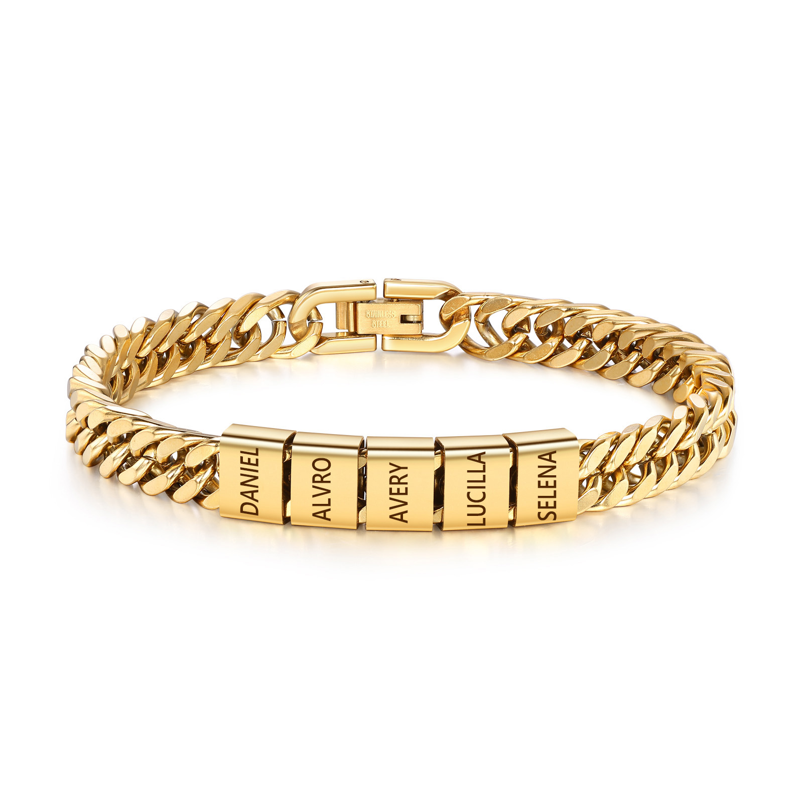 Personalised Men's Bracelet for Dad –  Engraved 2-6 Names, Cuban Link Bracelet Gift with Card and Box | Jessemade