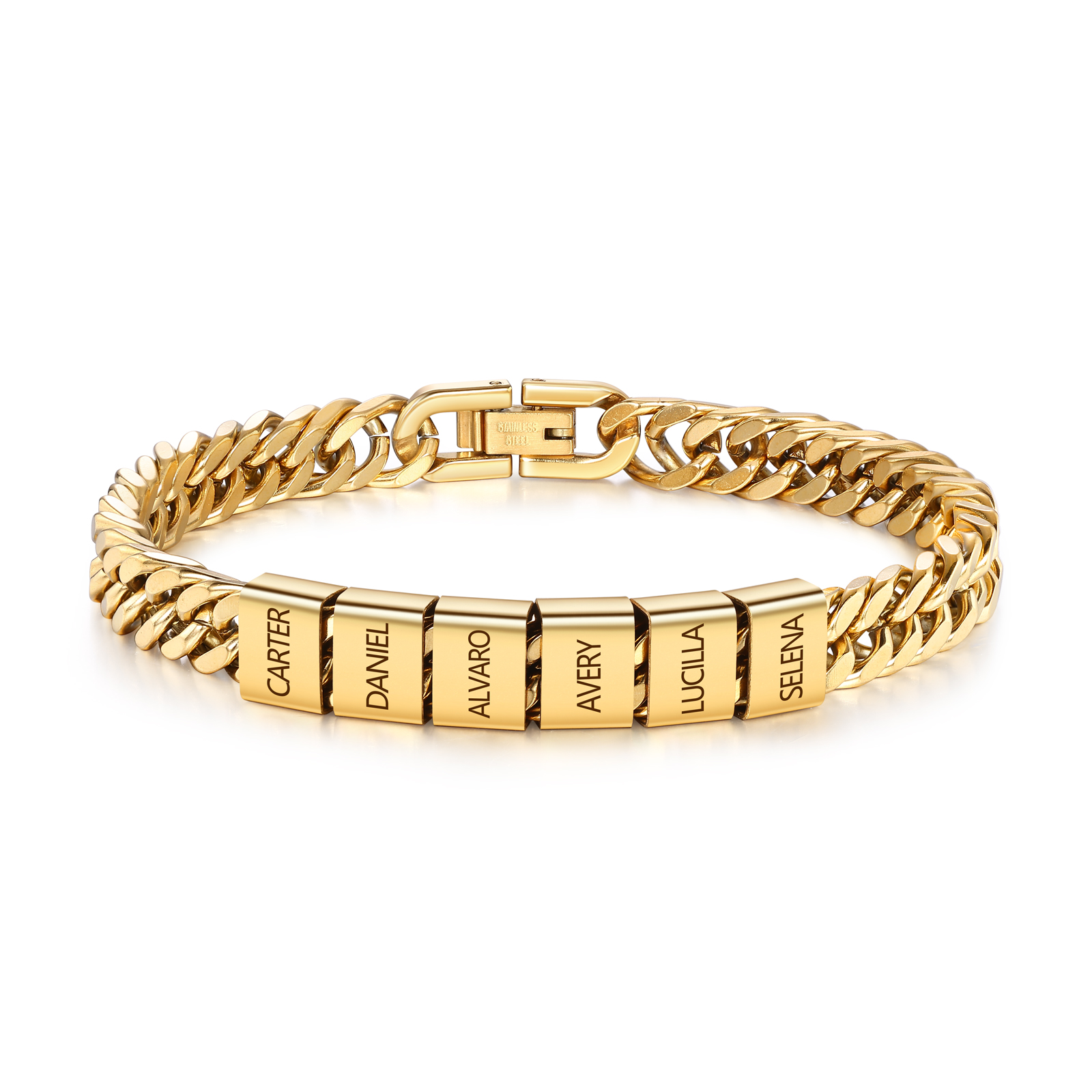 Custom Engraved 2-6 Names Cuban Link Mens Bracelet - Personalised Father's Day Gift for Dad/Grandad | Jessemade