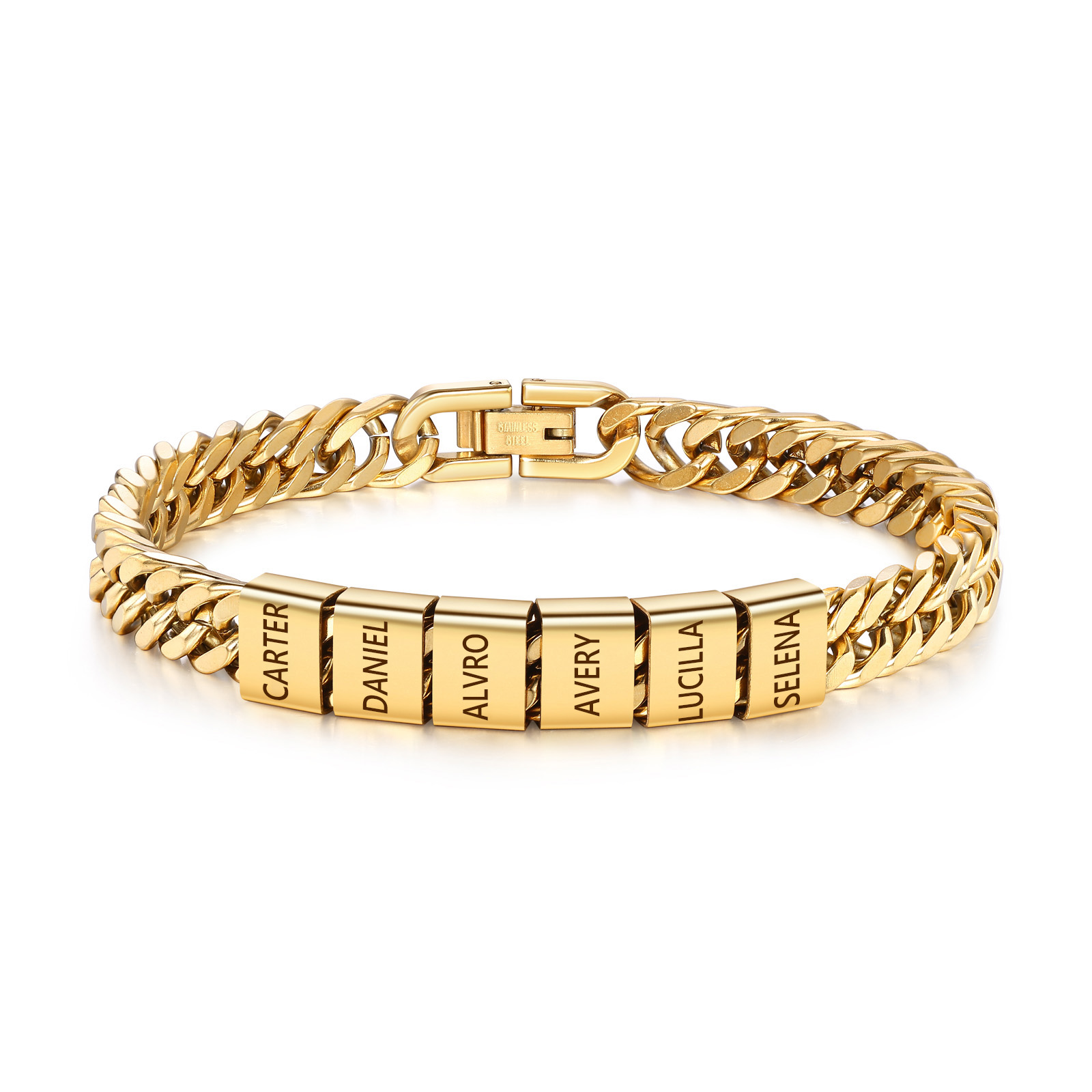 Personalised Men's Bracelet for Dad –  Engraved 2-6 Names, Cuban Link Bracelet Gift with Card and Box | Jessemade