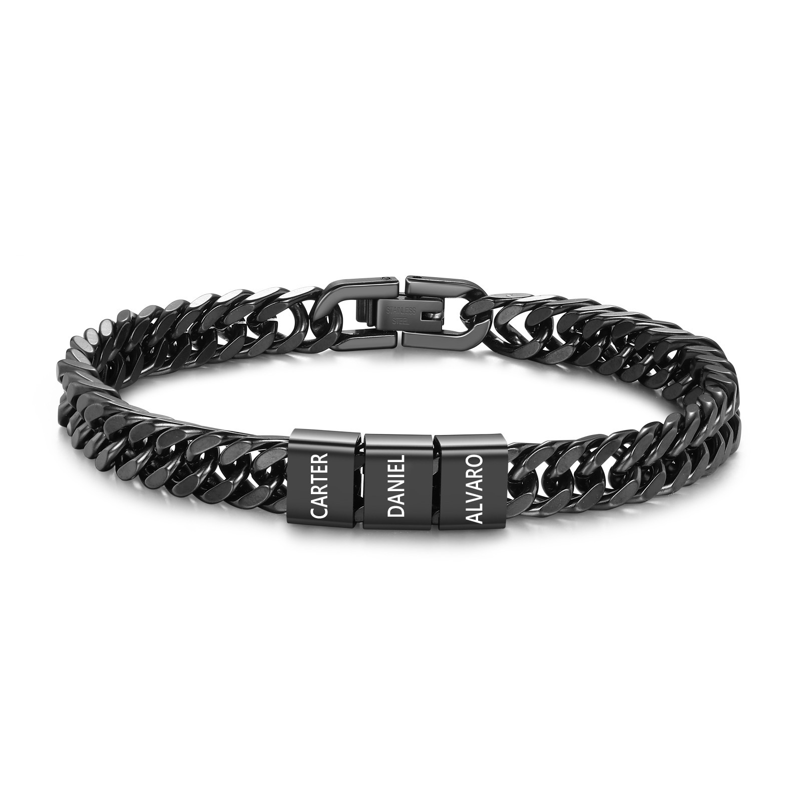 Personalised Men's Bracelet for Dad –  Engraved 2-6 Names, Cuban Link Bracelet Gift with Card and Box | Jessemade