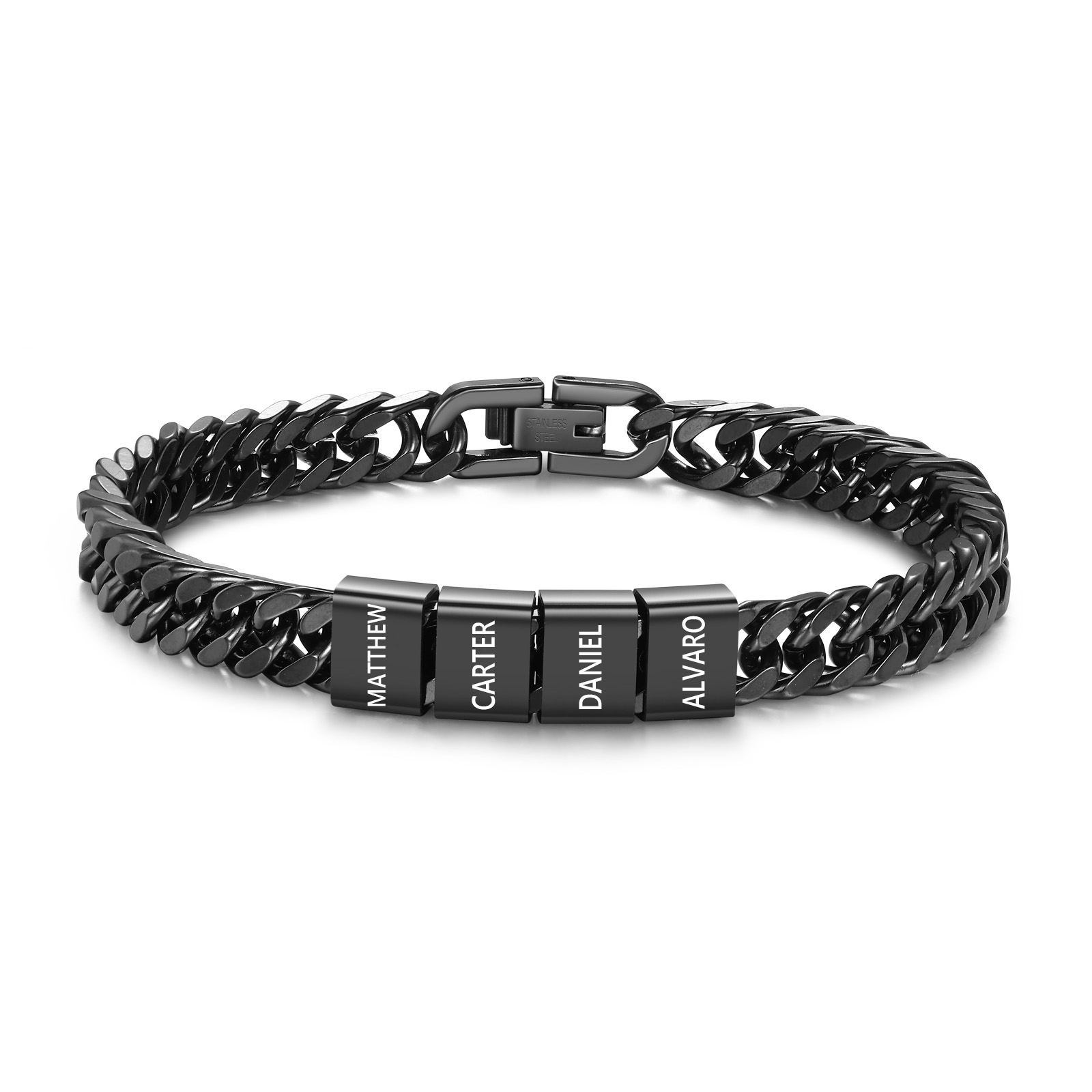 Personalised Men's Bracelet for Dad –  Engraved 2-6 Names, Cuban Link Bracelet Gift with Card and Box | Jessemade