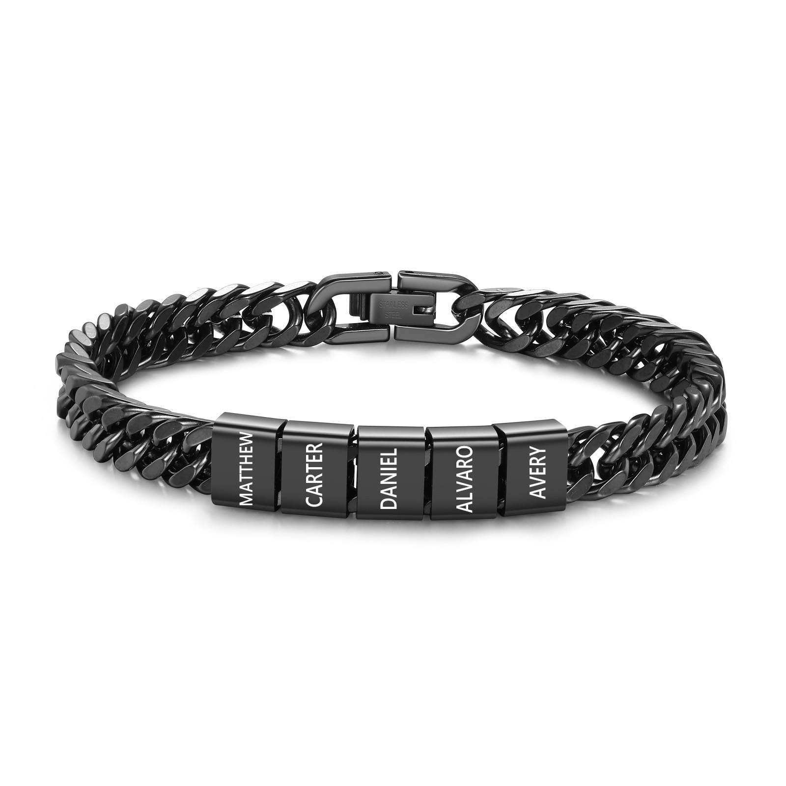 Personalised Men's Bracelet for Dad –  Engraved 2-6 Names, Cuban Link Bracelet Gift with Card and Box | Jessemade