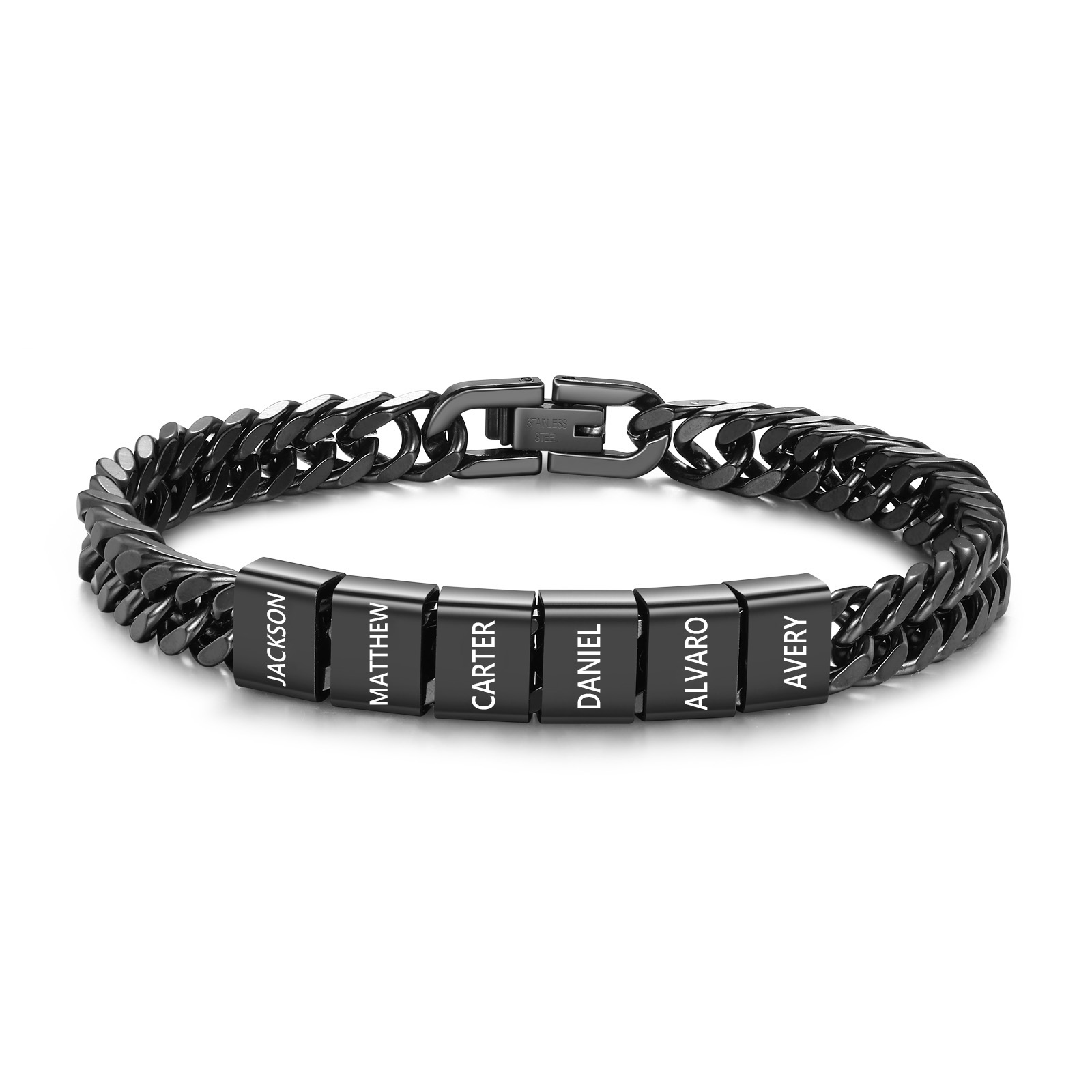 Personalised Men's Bracelet for Dad –  Engraved 2-6 Names, Cuban Link Bracelet Gift with Card and Box | Jessemade