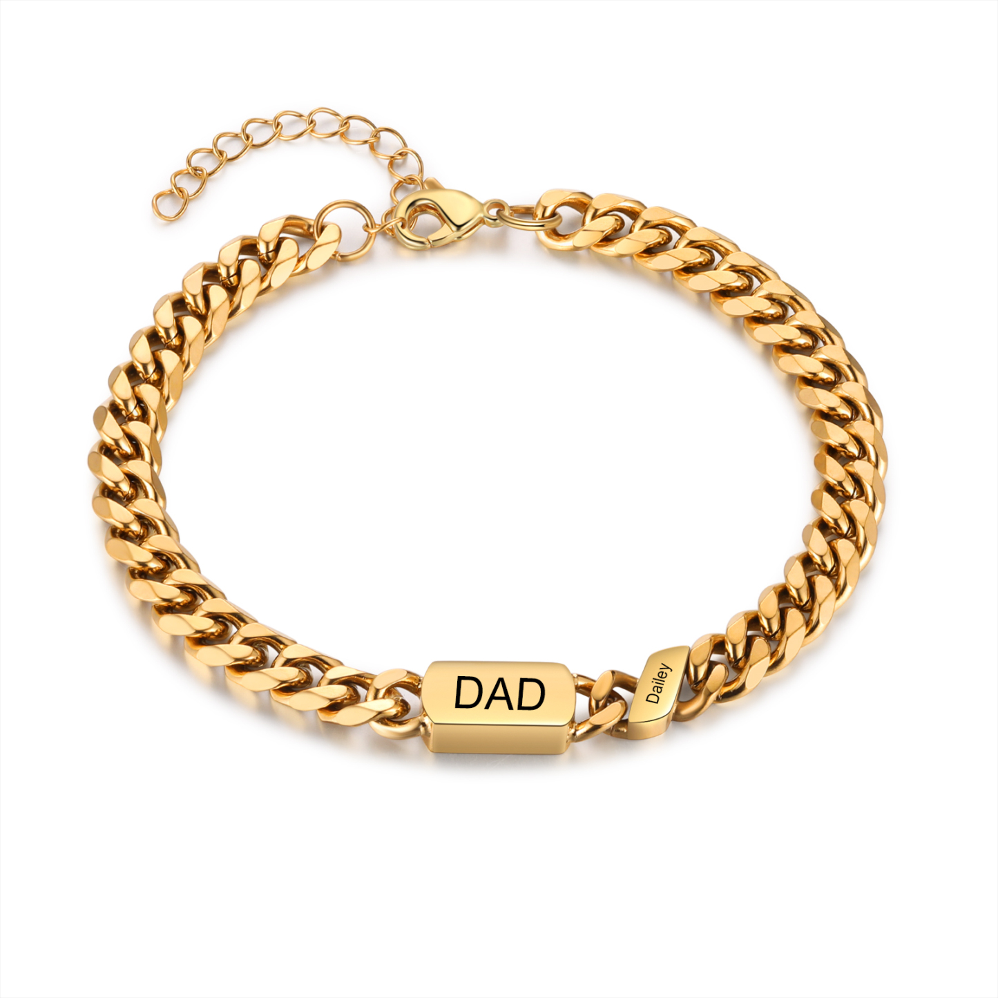 Personalised Cuban Chain Bracelet, Custom Text & 1 Name Engraved Gift for Men | Jessemade