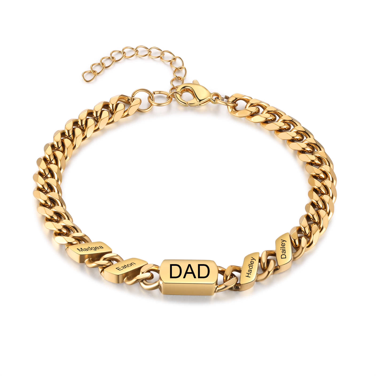 Personalised Bracelet for Dad – Cuban Chain Bracelet Engraved with 1-6 Names Gift for Men | Jessemade