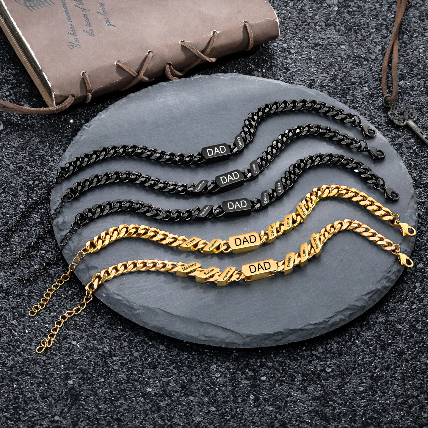 Personalised Cuban Chain Bracelet, Custom Text & 1 Name Engraved Gift for Men | Jessemade