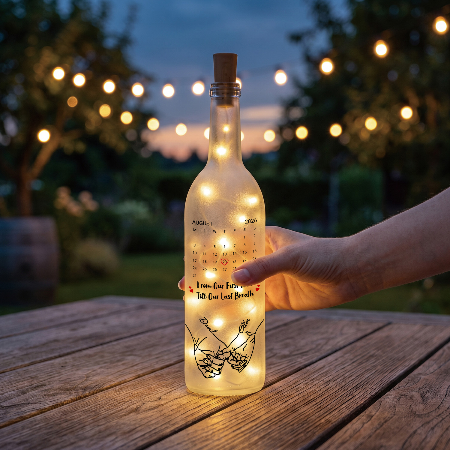 Personalised Couple Light-Up Bottle with 2 Names and Date – Romantic Keepsake Gift