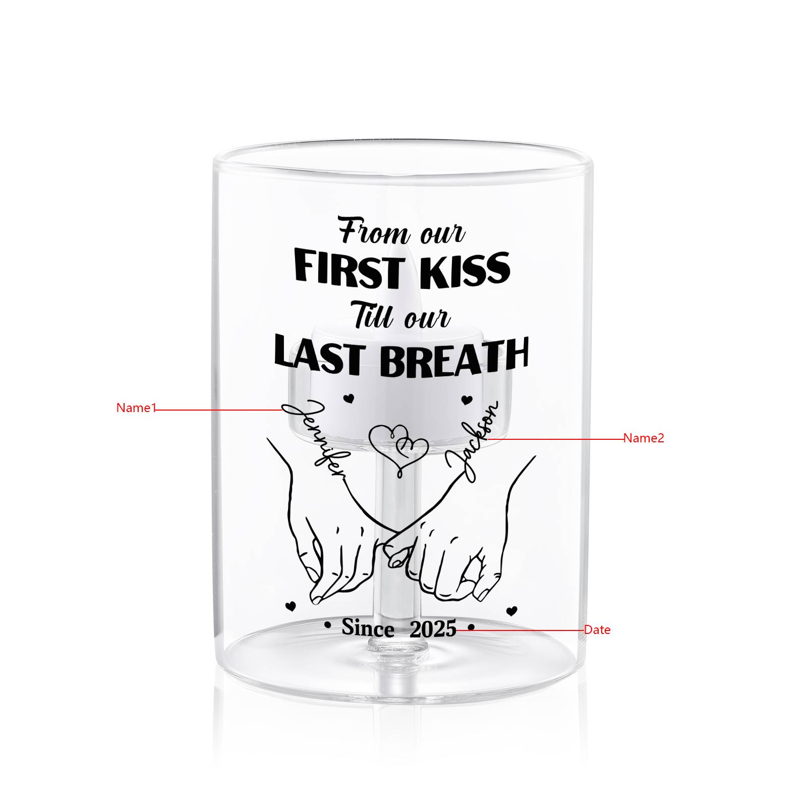 Personalised Glass Candle Holder without candle - From our first kiss to our last breath