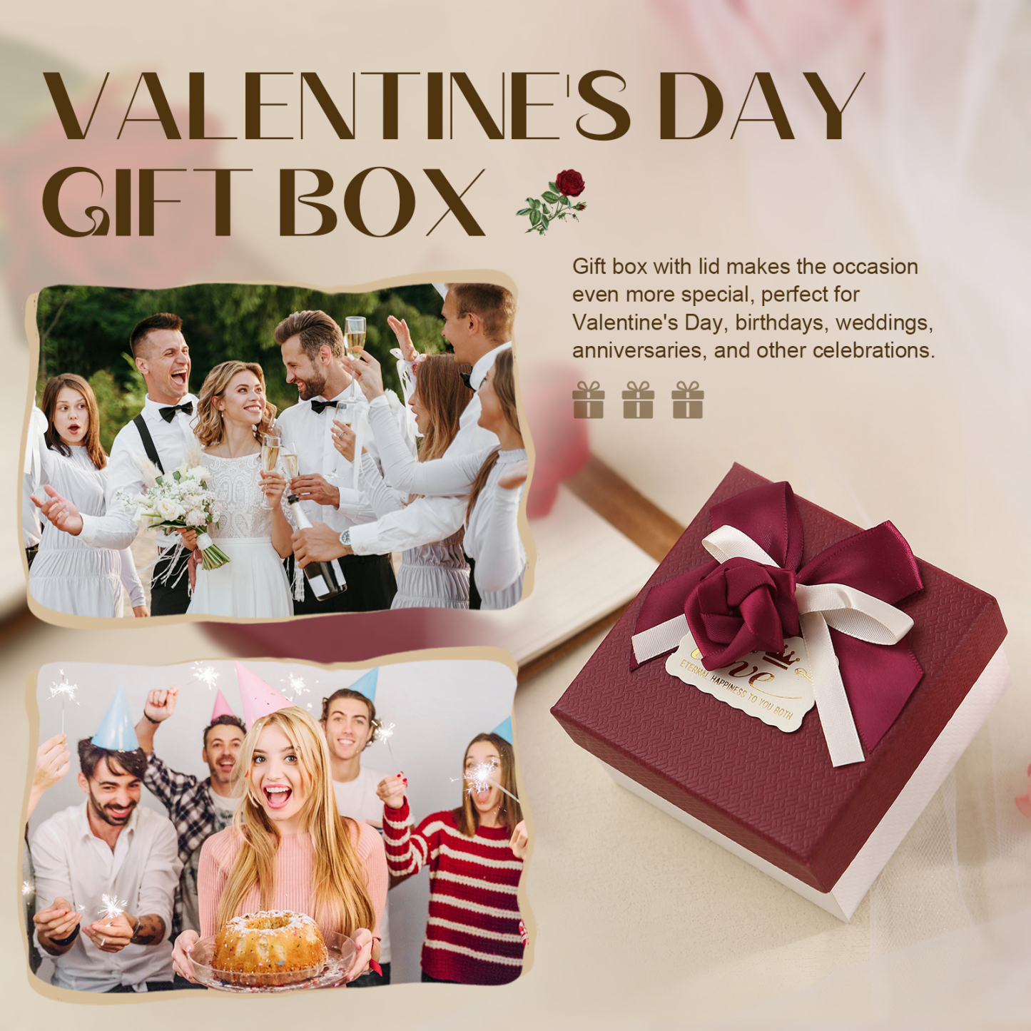 Elegant Gift Box with Rose Design Perfect for Christmas Valentines Day and Special Occasions-Jessemade AU