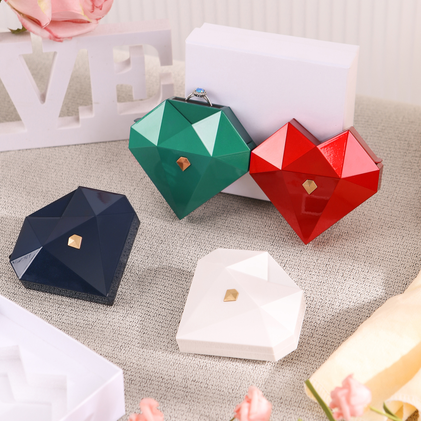 Heart-Shaped Jewellery Gift Box Red, White, Blue and Green Ring Gift Box Ring Packaging Box | Jessemade
