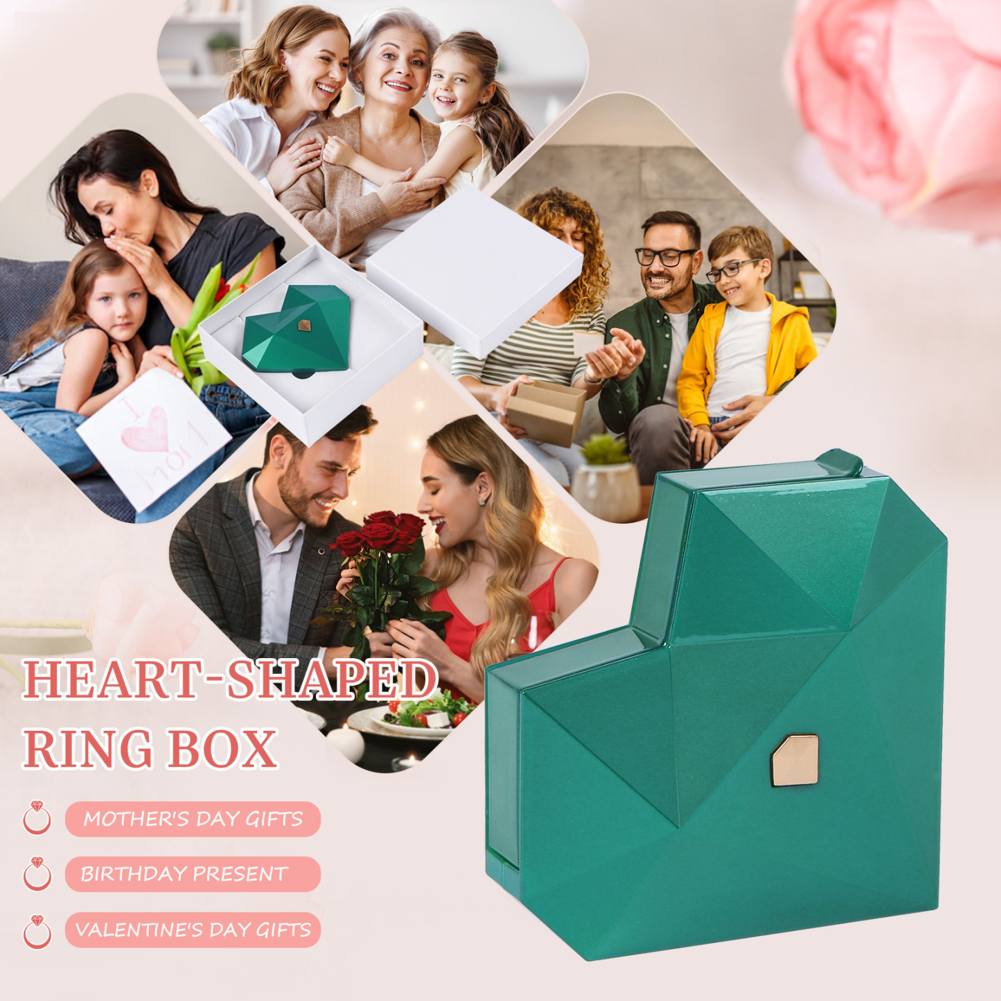 Heart-Shaped Jewellery Gift Box Red, White, Blue and Green Ring Gift Box Ring Packaging Box | Jessemade