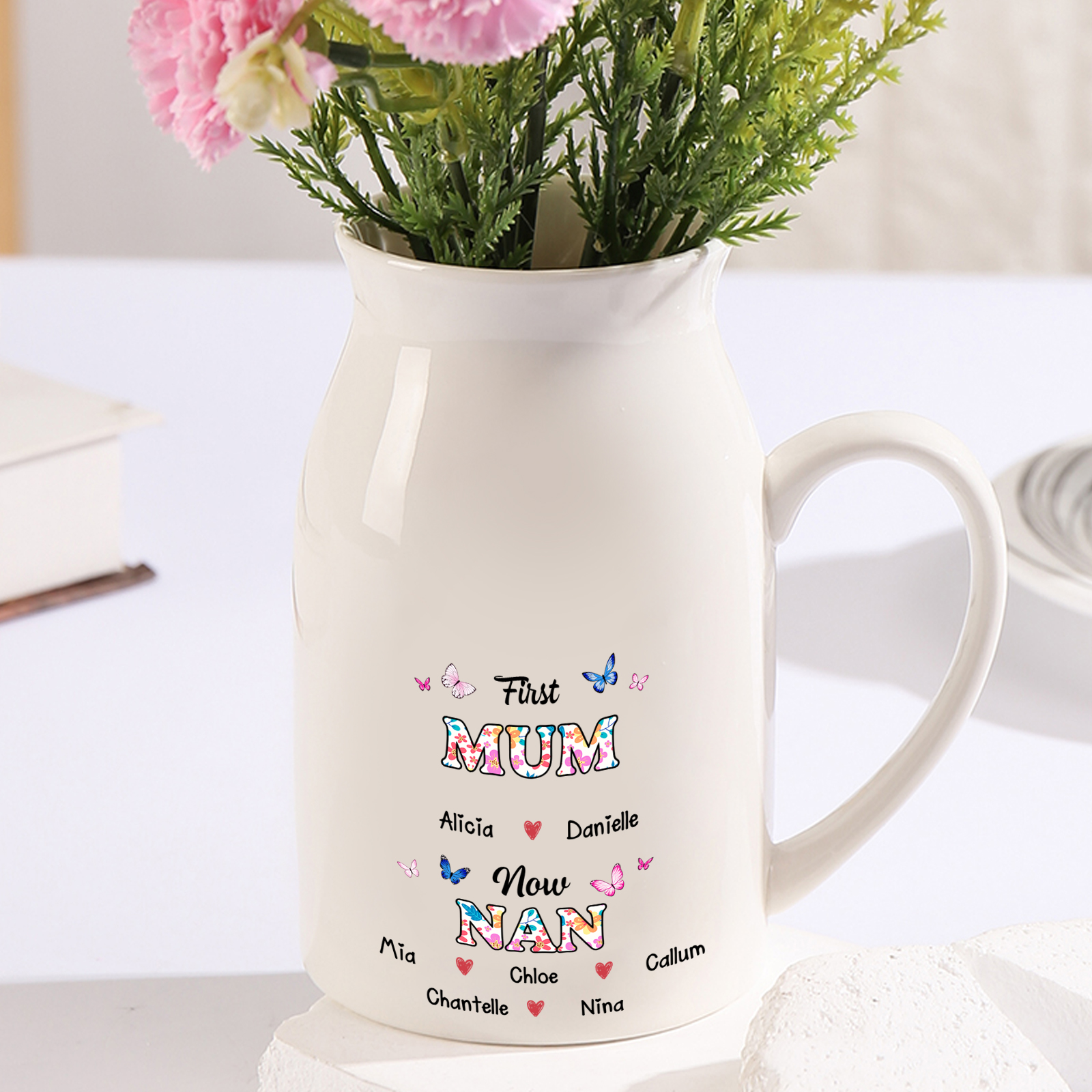 Butterfly Ceramic Jug Vase, First MUM, now NAN