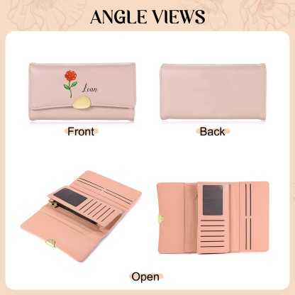 Personalised Long Women’s Leather Wallet with Birth Flower and Name