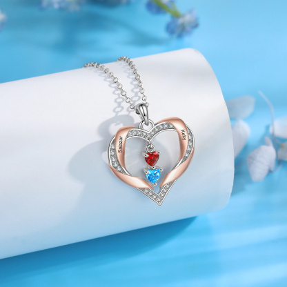 Personalised Two-Tone Birthstone Heart Necklace