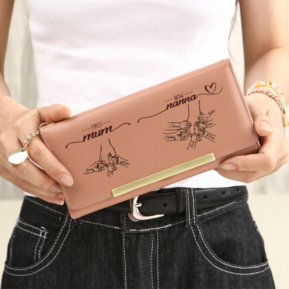 Personalised Holding hands Engraved Pink PU Wallet for Mum/Nan/Nanna/Nana/Grandma