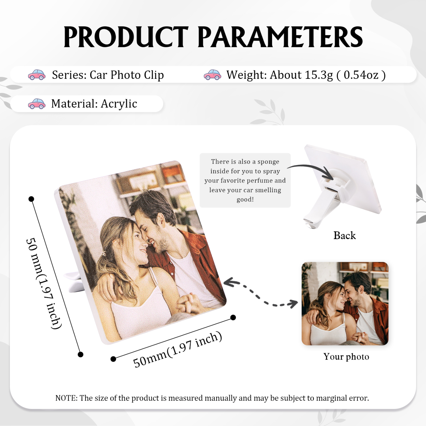 Personalised Car Photo Holder Stylish Square & Round Shapes Valentine’s Day Gift for Him