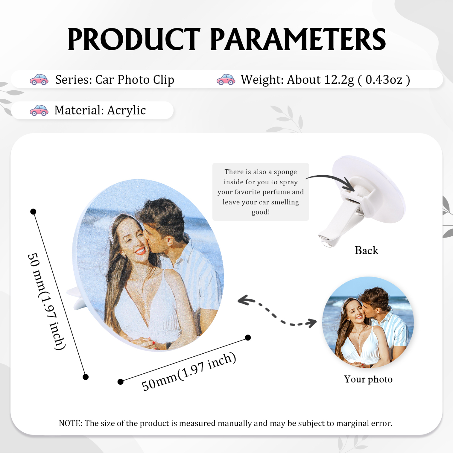 Personalised Car Photo Holder Stylish Square & Round Shapes Valentine’s Day Gift for Him