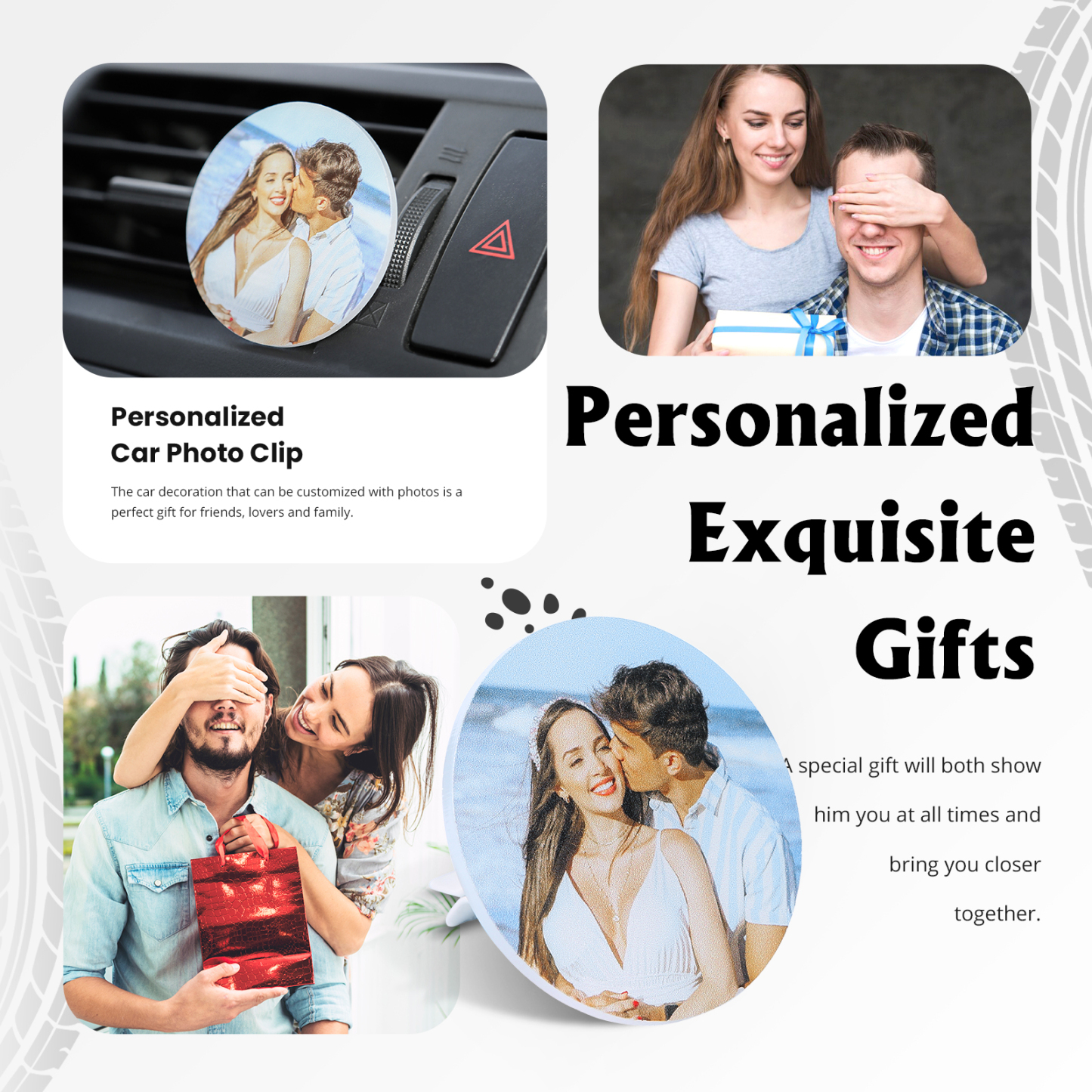 Personalised Car Photo Holder Stylish Square & Round Shapes Valentine’s Day Gift for Him