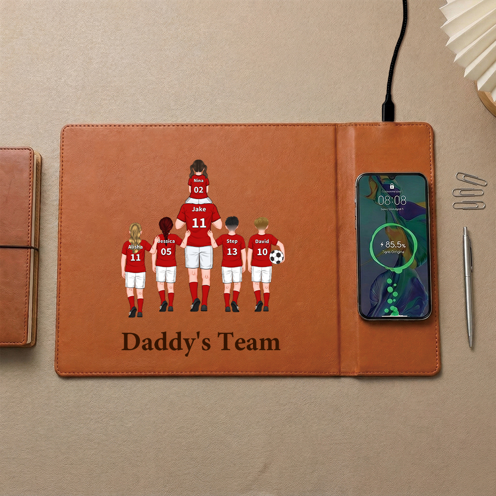 Personalised Football Family Charging Mouse Mat For Dad Grandad