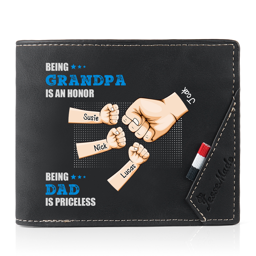 Customisable Black Wallet - Fists for Dad/Grandpa