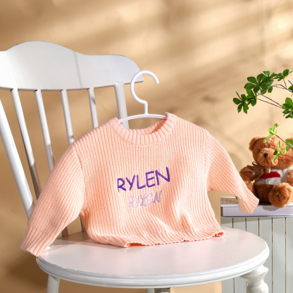 Personalised Kids Sweater Custom Knit Sweater with 1 Name Hand Embroidered Oversized Sweater Chunky Knit Name Jumper Newborn Baby Toddler Kids gift