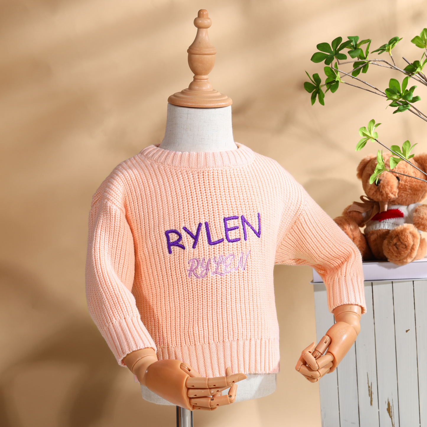 Personalised Kids Sweater Custom Knit Sweater with 1 Name Hand Embroidered Oversized Sweater Chunky Knit Name Jumper Newborn Baby Toddler Kids gift