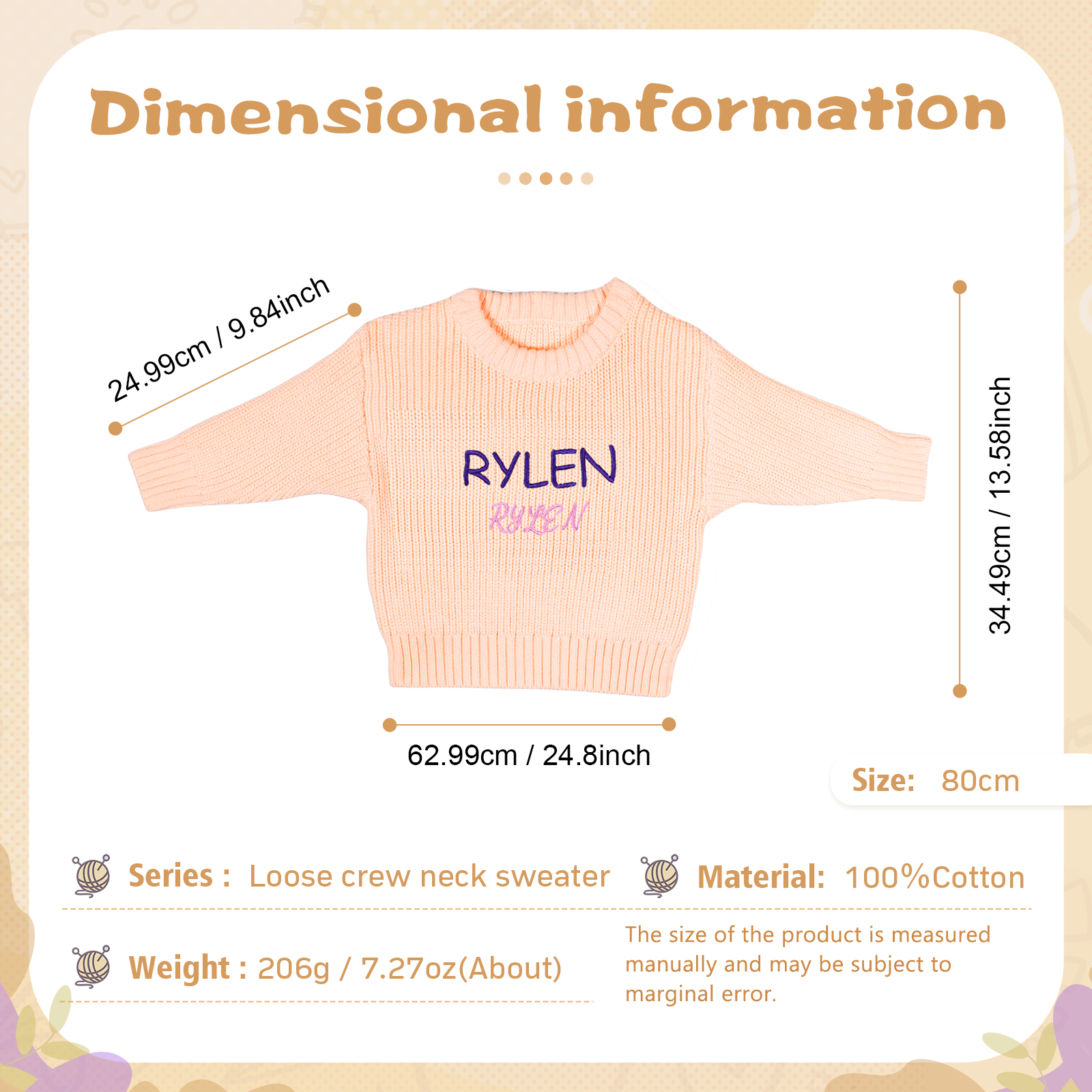 Personalised Kids Sweater Custom Knit Sweater with 1 Name Hand Embroidered Oversized Sweater Chunky Knit Name Jumper Newborn Baby Toddler Kids gift