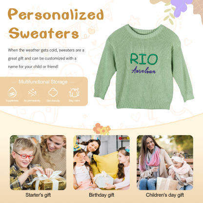 Personalised Kids Sweater Custom Knit Sweater with 1 Name Hand Embroidered Oversized Sweater Chunky Knit Name Jumper Newborn Baby Toddler Kids gift