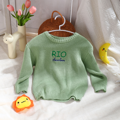 Personalised Kids Sweater Custom Knit Sweater with 1 Name Hand Embroidered Oversized Sweater Chunky Knit Name Jumper Newborn Baby Toddler Kids gift
