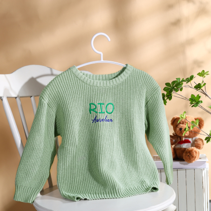 Personalised Kids Sweater Custom Knit Sweater with 1 Name Hand Embroidered Oversized Sweater Chunky Knit Name Jumper Newborn Baby Toddler Kids gift