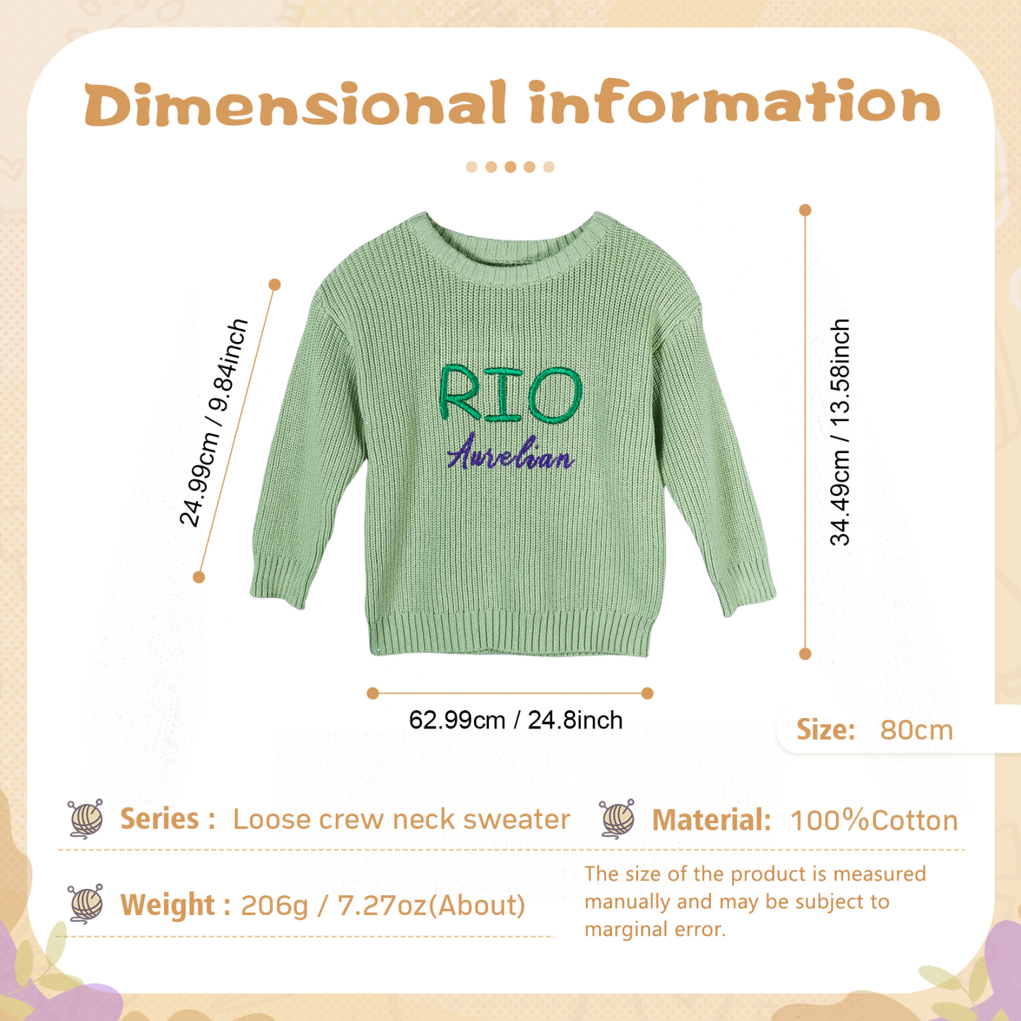 Personalised Kids Sweater Custom Knit Sweater with 1 Name Hand Embroidered Oversized Sweater Chunky Knit Name Jumper Newborn Baby Toddler Kids gift