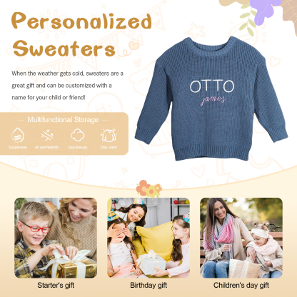 Personalised Kids Sweater Custom Knit Sweater with 1 Name Hand Embroidered Oversized Sweater Chunky Knit Name Jumper Newborn Baby Toddler Kids gift