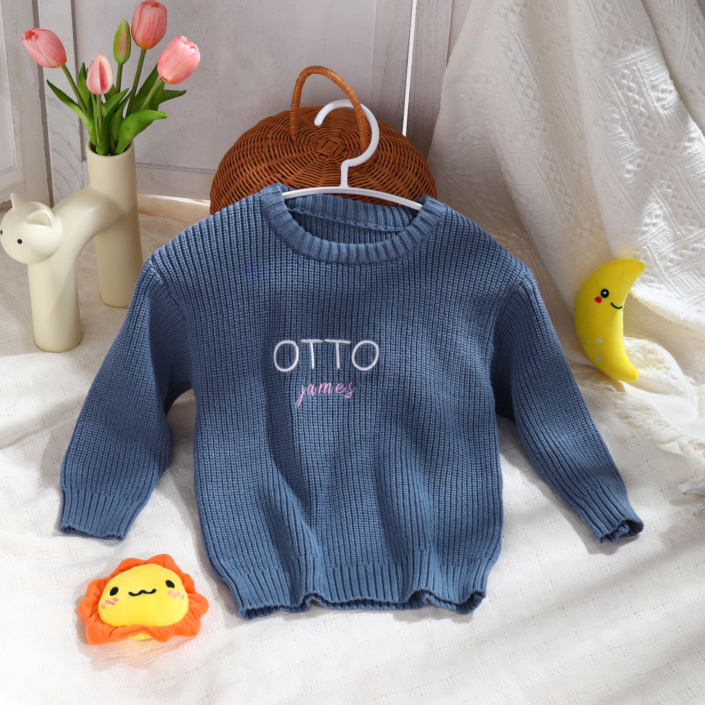 Personalised Kids Sweater Custom Knit Sweater with 1 Name Hand Embroidered Oversized Sweater Chunky Knit Name Jumper Newborn Baby Toddler Kids gift